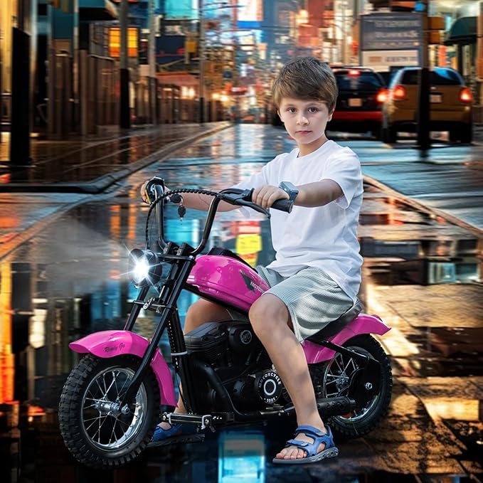 24V Kids Electric Motorcycle, 250W Electric Dirt Bike for Kids, Ride on Motorcycle Speed up to 14MPH, Retro Motocross with LED Lights, Pink