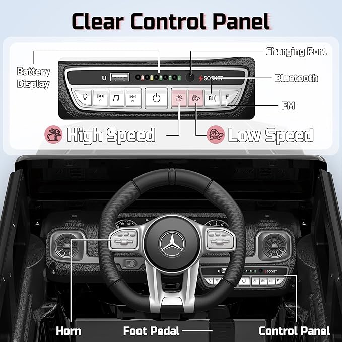 Licensed Mercedes Benz G63 Kids Electric Car, g Wagon 12V Ride on Car w/High Window, Remote Control, 3 Speeds, Music Player, Horn & LED Lights for Toddlers