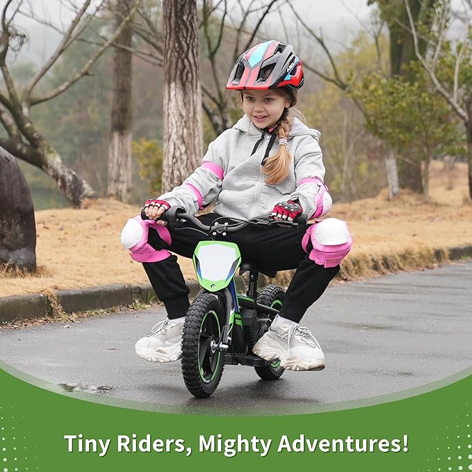 Lightweight Electric Dirt Bike for Kids,170W Racing Motorcycle for Ages 3-6, Detachable Battery, Adjustable Seat, Safe Speeds Up to 10 MPH, Mini Motocross Bike 12" Off Road Tires, Green