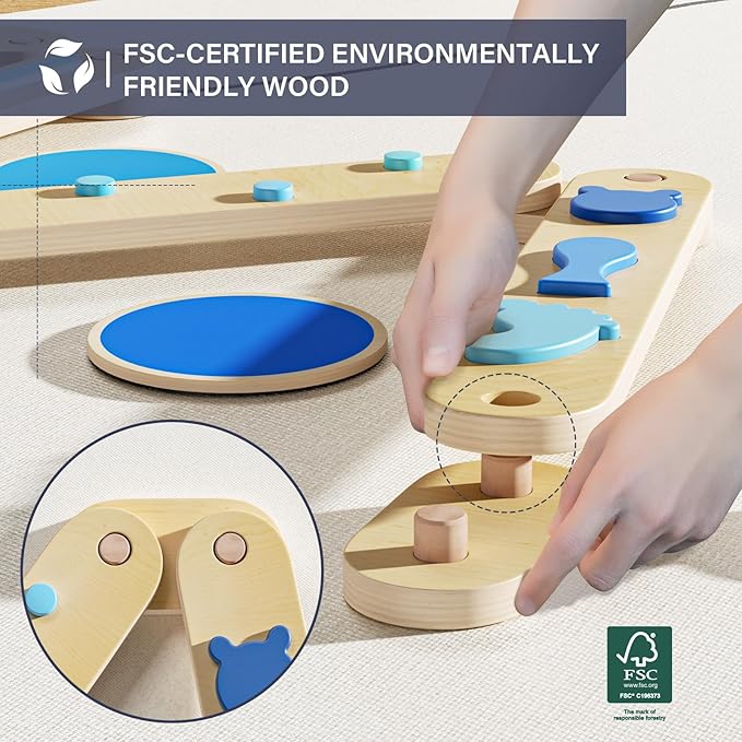BlueWood Balance Beam for Kids 3-5, Toddler Sensory Wooden Toys and Stepping Stones, Build Coordination Gymnastics Obstacle Motor Skill for Kid