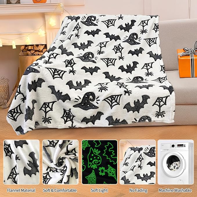 TEHALK Cute Bat Halloween Blanket for Couch, Spooky Blanket for Boys/Girls/Toddler/Kids/Teens/Women/Men 50"x 60"