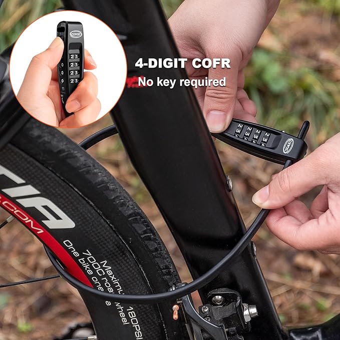 CXWXC Zip Tie Lock - 4-Digit Combo Cable Locks for Bike Motorcycle Helmet, Skateboard, Skis, Snowboard, Stroller & Cabinet - Ideal for Lightweight Security (2PC - Black, 45CM)