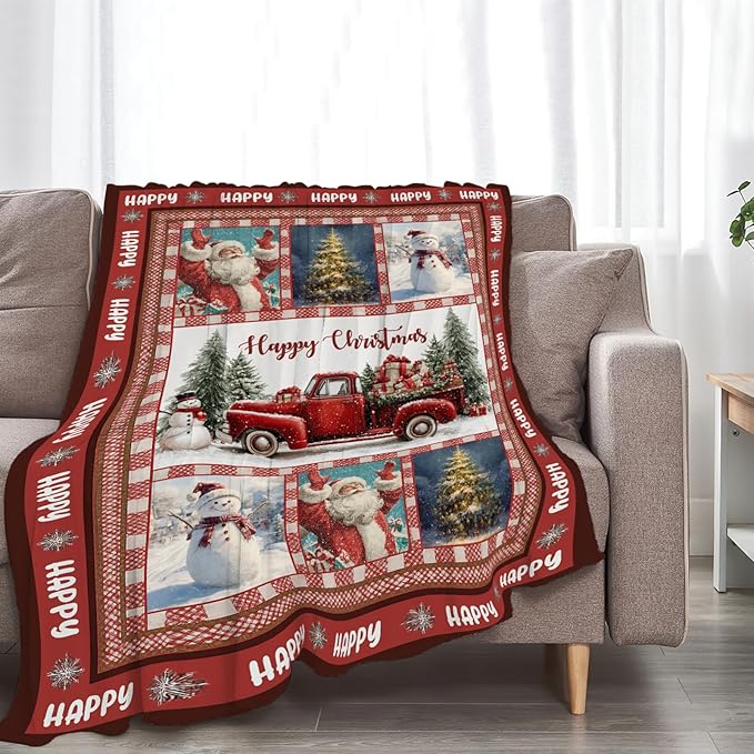 Christmas Santa Claus Blanket Christmas Pleasant Car Tree Throw Blankets Gifts for Girls Boys Kids Soft Cozy Fleece Plush for Couch Sofa Bed 80"x60"