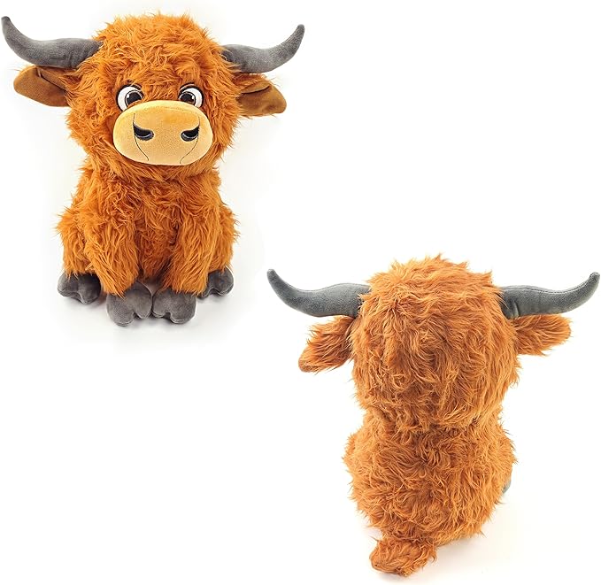 12" Highland Cow Plush Toy, Large Size Soft Stuffed Animal, Plushie, Fluffy Cute Fuzzy Highland Cattle with Horns, Adorable Gift for Kids, Toddlers & Cow Lovers, Decorative Plushie for Home or Nursery