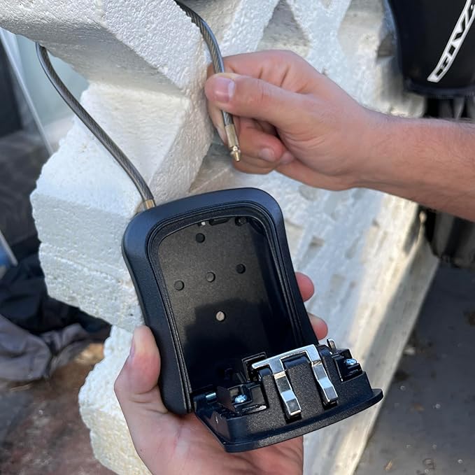 Iron Lock® Portable Key Lock Box and Wall Mount with Removable Cable Shackle Outdoor Waterproof 4 Digit Combination with Resettable Code with A B Switch Key Lockbox for Outside (Medium, Black)