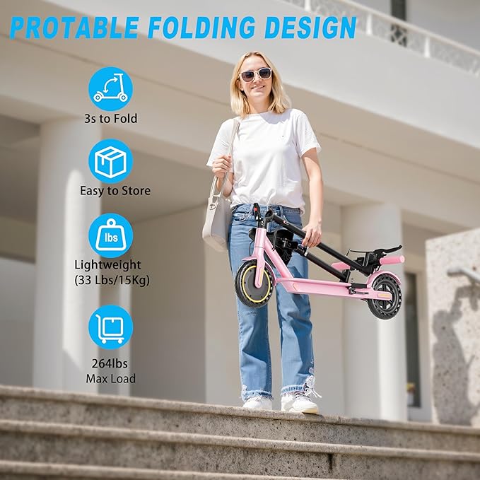 Electric Scooter, Folding E Scooter for Adults with Seat, 350W Motor, 8.5" Tire, 19MPH, 21Mile Long Range Lightweight Teens Commuting Sit Down Escooter with App, Bluetooth, Dual Brake (Seat Optional)