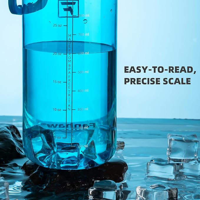 Fanhaw 32 oz Clear Water Bottle with Fast-Flow Spout Lid, BPA-Free Tritan, Wide Mouth, Leakproof, Reusable Bottle for Gym, School, Office, Travel (Classic Blue)