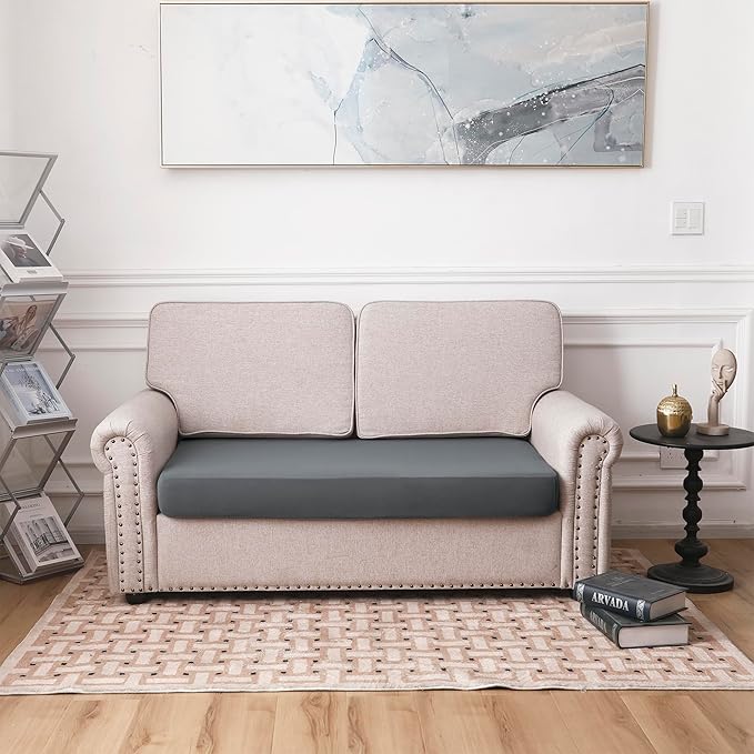 100% Waterproof Couch Cushion Covers, Stretch Sofa Seat Cover, Reversible Furniture Protector Covers for Pets, Washable (Loveseat Cushion, Grey), Medium