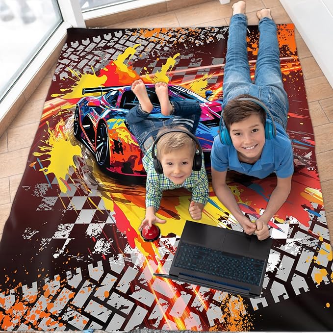 Racing Blanket Kids Blankets for Boys 1-3 Gift for Son Grandson, Cozy 40 x 30 Inches Car Flannel Throws for Bed Living Room Garden Camping