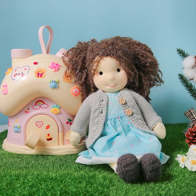 BlissfulPixie Handmade Waldorf Louise - 12" Soft Girl Rag Doll with Cute Plush, Ideal First Doll for Babies & Toddlers