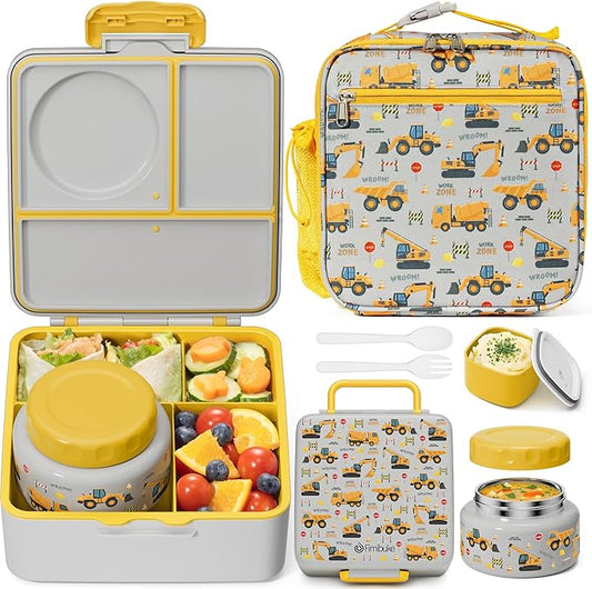 Fimibuke Bento lunch Box Set for Kids Adult with 8oz Insulated Food Jar, Lunch Bag & Sauce Cup, Leakproof Dishwasher Safe Toddler Lunch Food Container with 3-4 Compartment for School Girls Boys