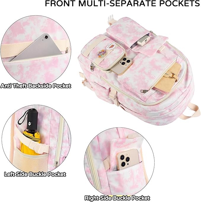 Hidds Laptop Backpacks 16 Inch School Bag College Backpack Anti Theft Travel Casual Daypack Bags Cute Bookbags Large Colorfull Carry on Back Pack for Teens Girls Women Students (Pink-1)
