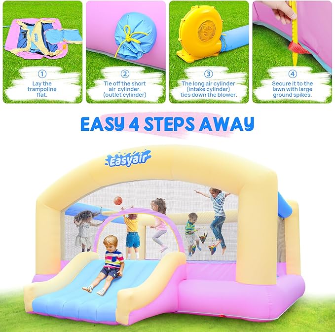 Large Bounce House for Big Kids, 14.8 x 14.5 FT Inflatable Bouncer Jumper Slide with 650W Blower, Basketball Hoop, Throw Ball Game, Ball Pits Yellow