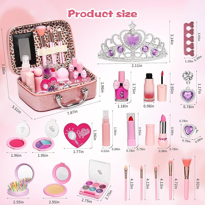 Kids Makeup Kit for Girls-Real Washable Makeup Sets for Girl 5-8,Princess Toys Real Washable Cosmetics Set with Mirror,Perfect for 3 4 5 6 7 8 Year Old Girls Birthday