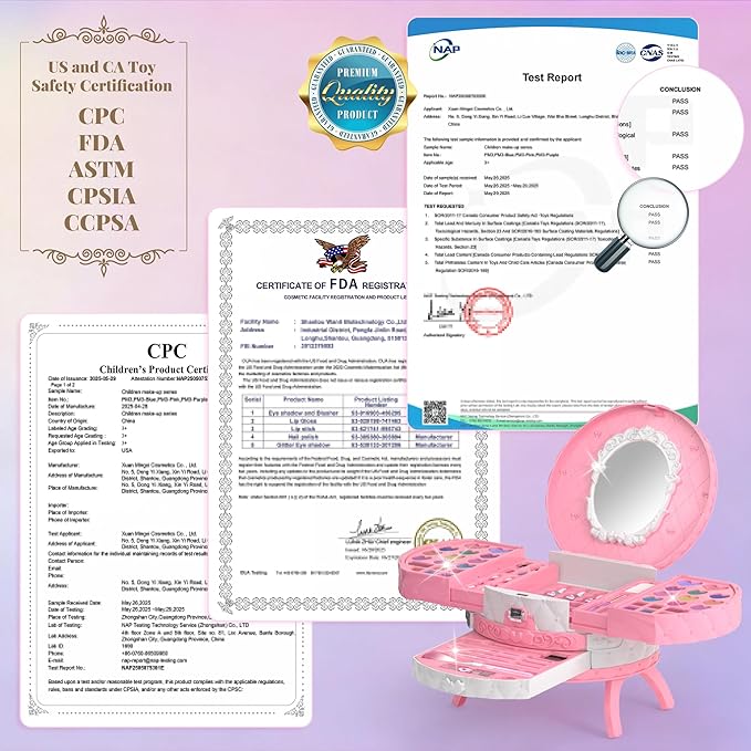 PERRYHOME Kids Makeup Sets for Girls 5-8, 57 Pcs Washable Real Cosmetic Set, Non-Toxic Toddler Makeup Toys, Girls Makeup Kit, Princess Toys & Birthday Gifts for 3 4 5 6 7 8+ Years Old (Pink)