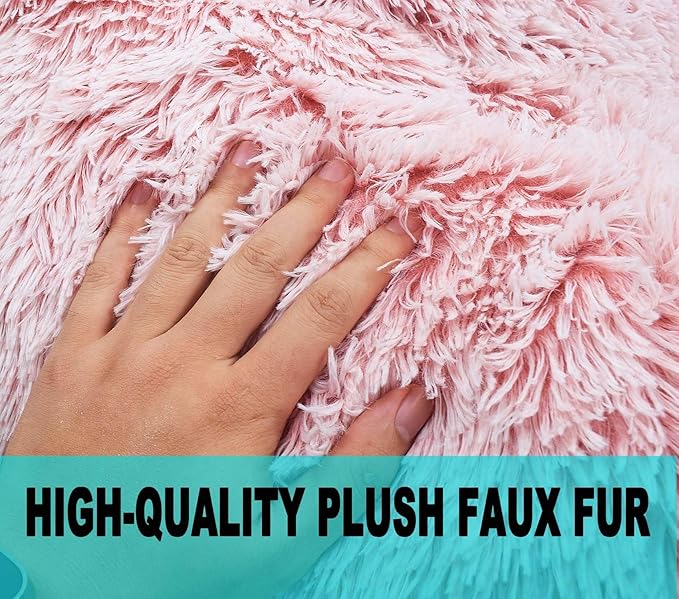 Fluffy Bean Bag Chair for Kids, 2.5FT Round Memory Foam Filled Bean Bag for Teens & Kids, Ultra Soft Faux Fur Fabric Bean Bag Chairs for Playroom, Living Room, Bedroom,Pink