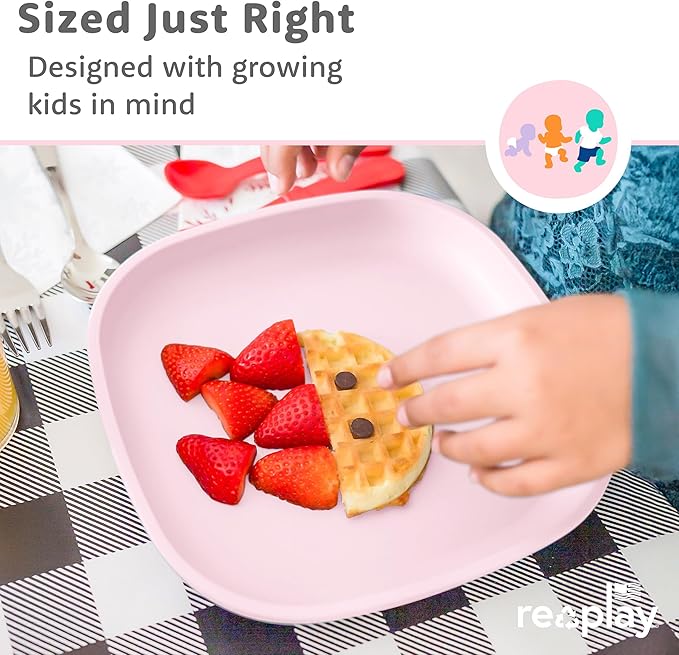 Re-Play Toddler Plates - 22 Oz. Deep-Walled Flat Kids Plates - Dishwasher & Microwave Safe - Made in USA - Set of 4-7.37" x 7.37" x 1.25" - Princess+
