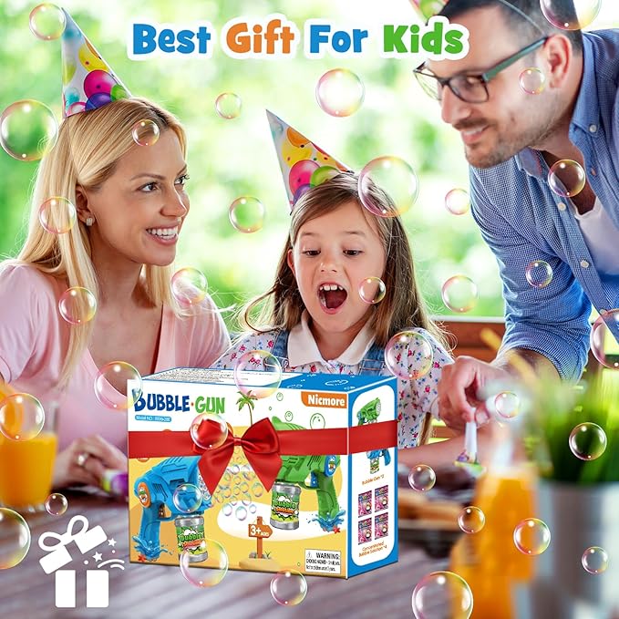 Bubble Gun Machine for Kids 4-8: 2-Pack Automatic Bubble Guns with 2 Bottles Refill Solution - Summer Outdoor Toys Bubble Blaster Maker Blower for Easter Party