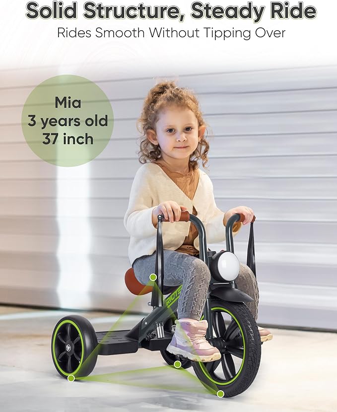 Toddler Tricycle for 2 to 5 Years, Tricycle for 3 Years with Front Light, Rubber Front Wheel, Soft Handlebar with Streamers, Adjustable Seat, Grey