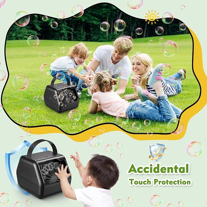 Portable Bubble Machine for Kids with 1800mAh Rechargeable Battery, 400ml Large Tank, Dual Speed Control & USB-C Charging, Indoor Outdoor Bubble Blower Party Toy (Black)