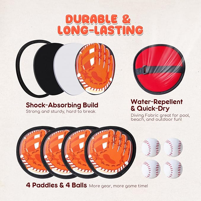 Playzap Toss and Catch Ball Set Ultra Soft Fabric Pain-Free - Family Games Christmas Stocking Stuffers Gift for Toddlers Kids Boys Girls 2-4 5-7 8-10 Yrs - Baseball Glove Toy Indoor Outdoor Yard Beach