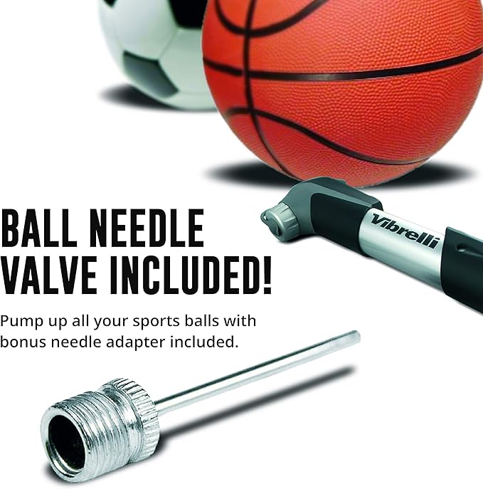 Vibrelli Mini Bike Pump - Presta & Schrader Bicycle Pump - 120 PSI Tire Pump for Road & MTB - No Valve Changing Needed