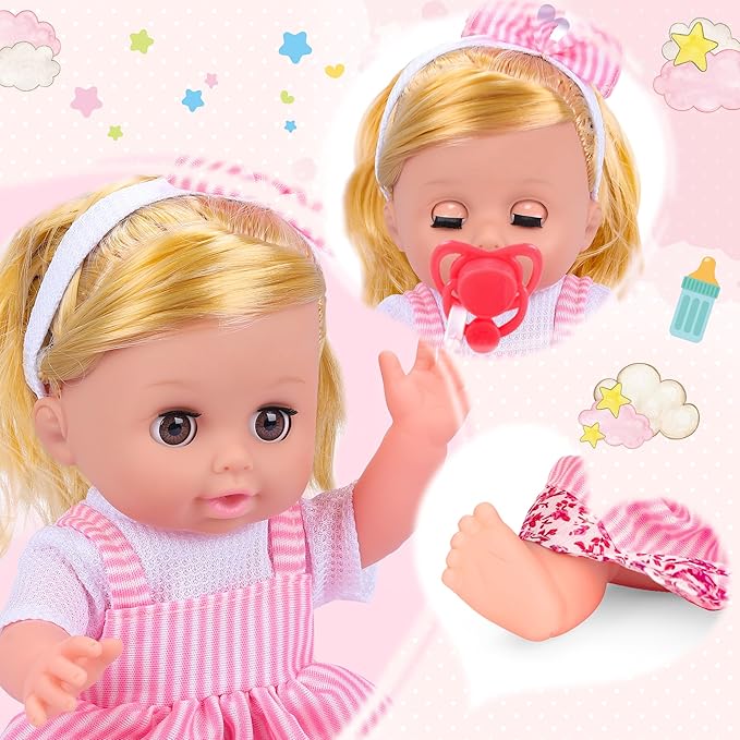 Baby Care Doll Toys Set, 36PCS Dolls Playset, Hair Salon Pretend Play Toddler Doll Toys Incl 14'' Baby Dolls Toy, Backpack, Hair Dryer, Curler, Xmas Gifts for Age 3 4 5 6+ Years Old Girls Kids