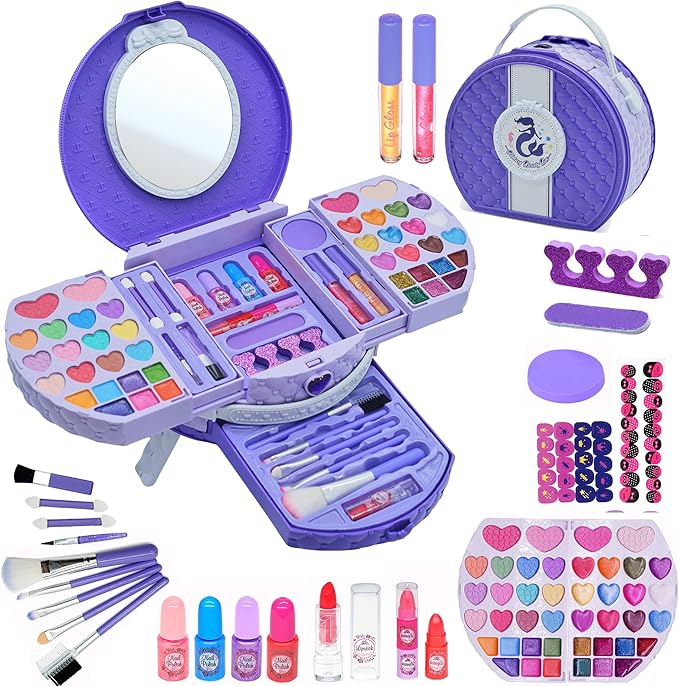 Kids Washable Makeup Girls Toys - Real Non Toxic Makeup Kit for Little Girls, Kid Make up Set for Toddlers Children Princess Birthday Gifts Toy for 3 4 5 6 7 8 9 10 11 12 Year Old Girls (Violet)