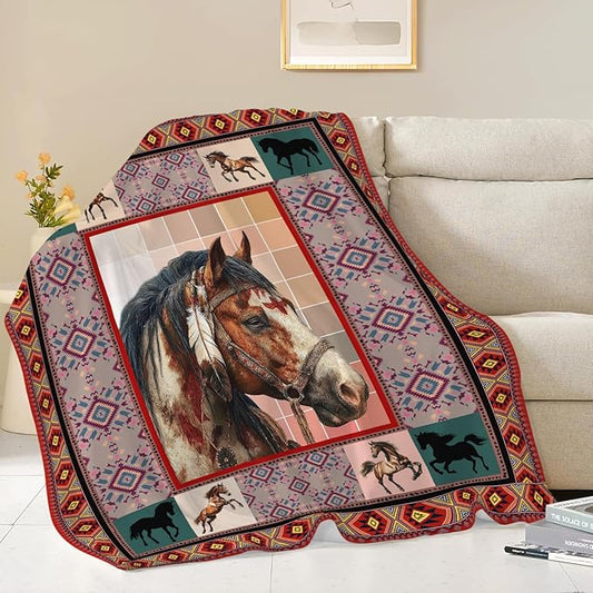 Horse Throw Blanket Horse Stuff Gifts for Kids Girls Boys Adults Women Men Soft Cozy Warm Plush Fluffy Fuzzy Fleece Blanket Decor 50''X60''
