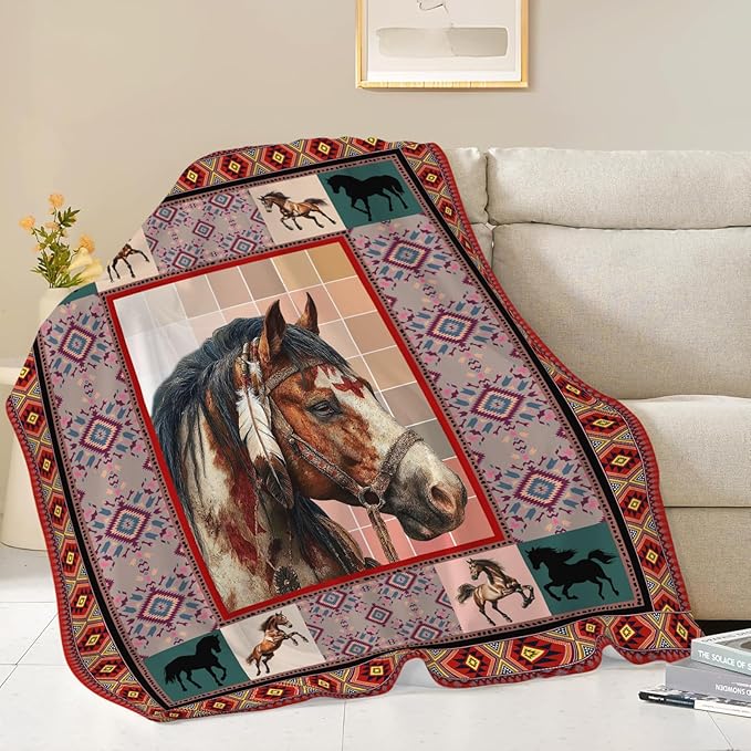 Horse Throw Blanket Horse Stuff Gifts for Kids Girls Boys Adults Women Men Soft Cozy Warm Plush Fluffy Fuzzy Fleece Blanket Decor 60''X80''