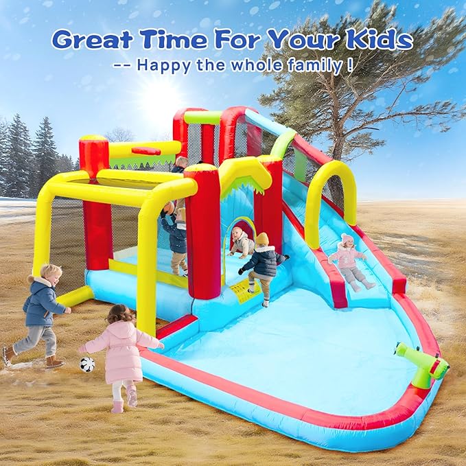 Inflatable Bounce House for Kids, Jumping Castle, Long Slide, Basketball, Funny Tunnel, Soccer, Climbing Wall, Kids Jumper Included Blower