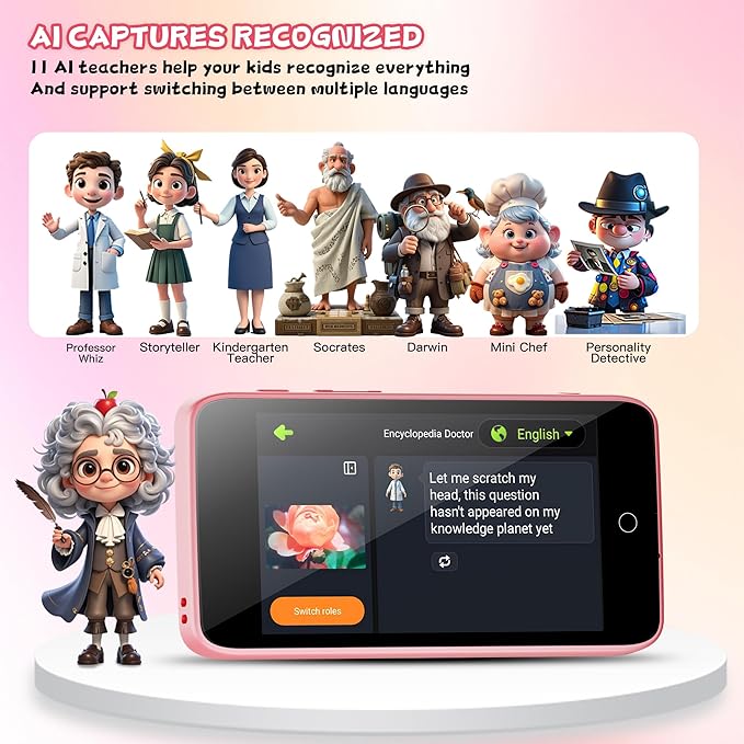 Kids Camera, 3.97IN AI Digital Camera with Beauty Camera, Flashlight, 1080P HD Video Selfie Camera Dual Lens, Portable Toy Christmas Birthday Gifts for Children, 2000mA(Pink)