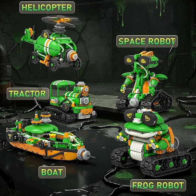 STEM Robot Building Kits for Kids 6-14, 5in1 Remote & APP Controlled STEM Tractor/Frog/Robot Building Toys, 732 Pcs Educational Building Block Sets for Kids, Erector Sets Gifts for Boys Girls