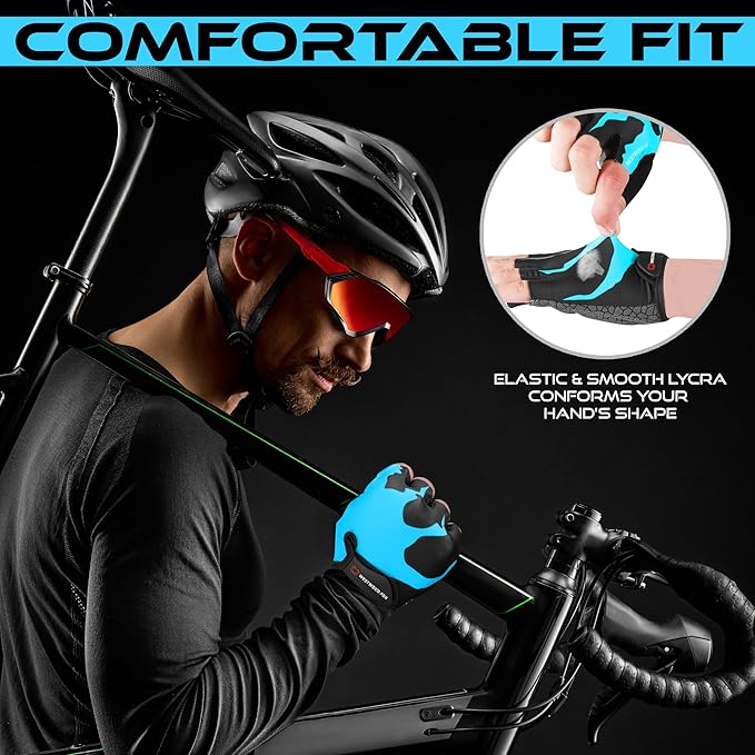Cycling Gloves Half Finger Unisex Padded Grips Palm Bicycle Summer MTB Bike Gloves for Men Women Non-Slip Fingerless Short Mountain Bike Sports Hiking Climbing Gym