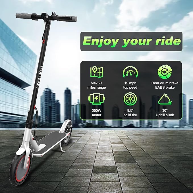 Electric Scooter - 8.5"/10'' Solid Tires, 350W/500W Motor, Up to 19-22MPH and 21-24Miles Long-Range Portable Commuting Scooter for Adults with Double Braking System and App