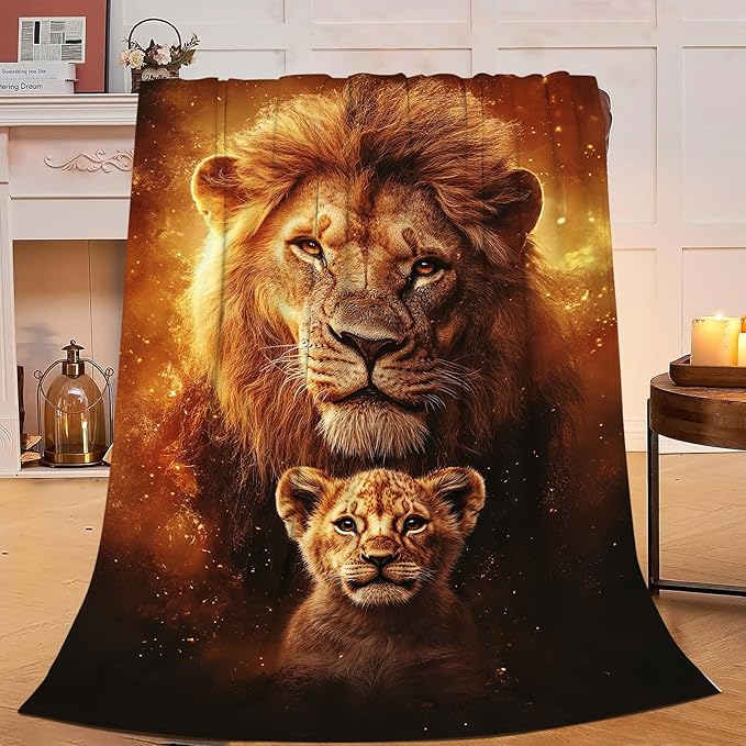Lion Blanket Lion Cub Throw Blanket Gifts for Men Women Boys Girls Kids Adults Super Soft Cozy Plush Fluffy Fuzzy Fleece Blanket Home Decor 50''X60''