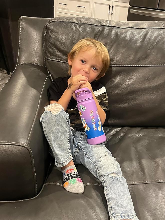 mininoo Girls Water Bottle for School, 16oz Stainless Steel Insulated Metal Water Bottle with Straw Lid for Boys (Aurora)