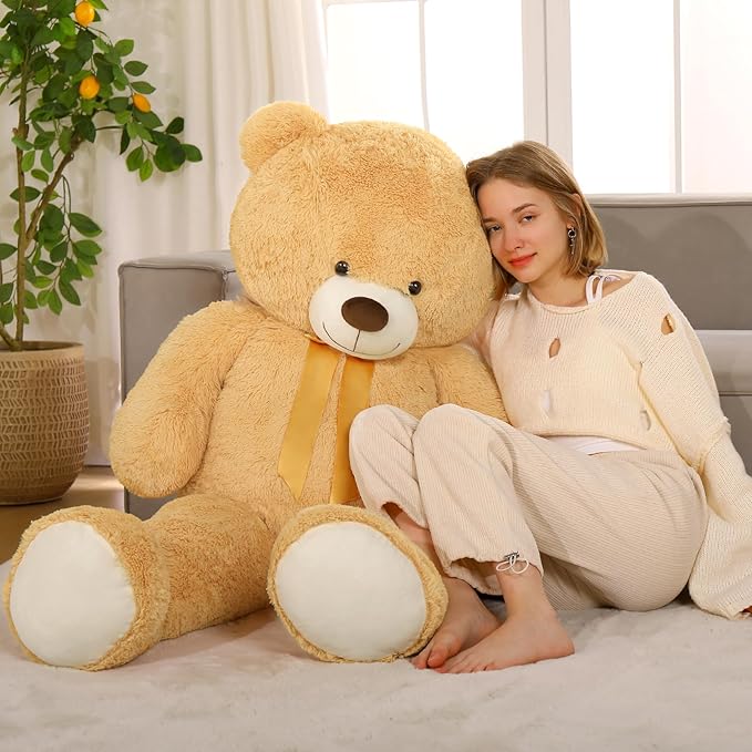 Tezituor 59" Gaint Teddy Bear Stuffed Animal,5ft Life Size Big Teddy Bears,Light Brown Cute Soft Plush Toy,Gifts for Kids Girls Boys Girlfriend Valentine,Christmas,Birthday,Baby Shower,Wedding Party