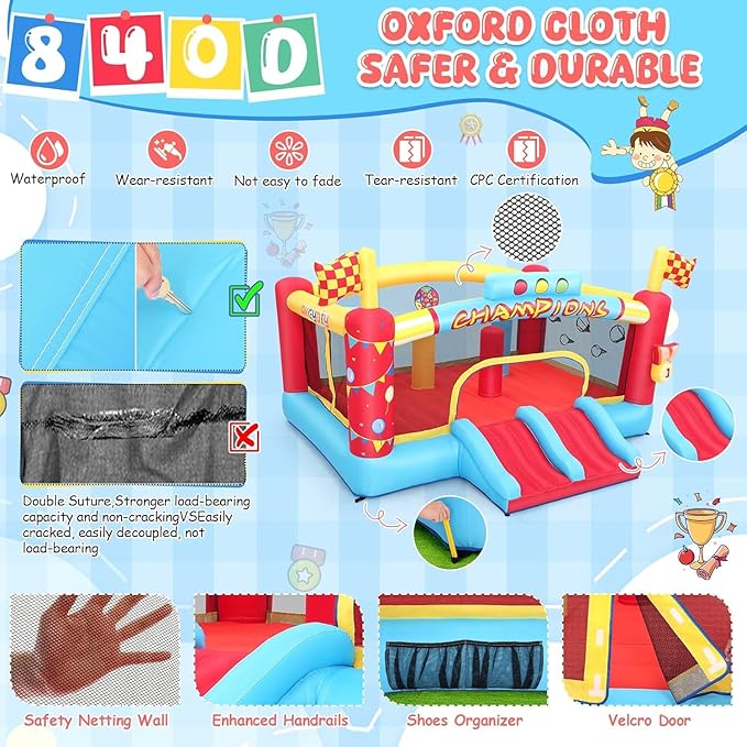 AKEYDIY Bounce House Ball Game Park- Large Bounce House for Kids 8-12, Sports Mania Bouncy House with Large Bounce Area/Dual Slides Inflatable Bouncer with Blower - Huge16ft x10ft