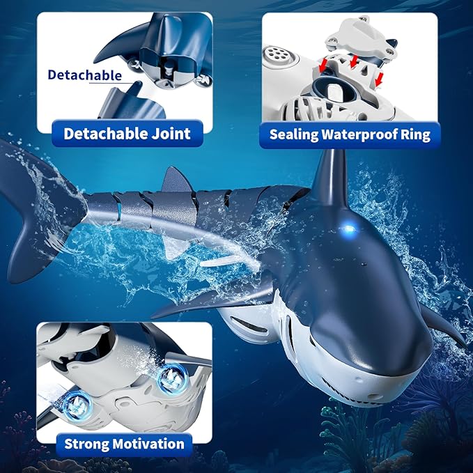 2.4Ghz Remote Control Shark Toys for Kids 3 4 5 6 7 Years Old, 1:18 Scale High Simulation Shark for Pool, Bath Toys for Toddlers, Electronic RC Sea Animal, Outdoor Water Gifts