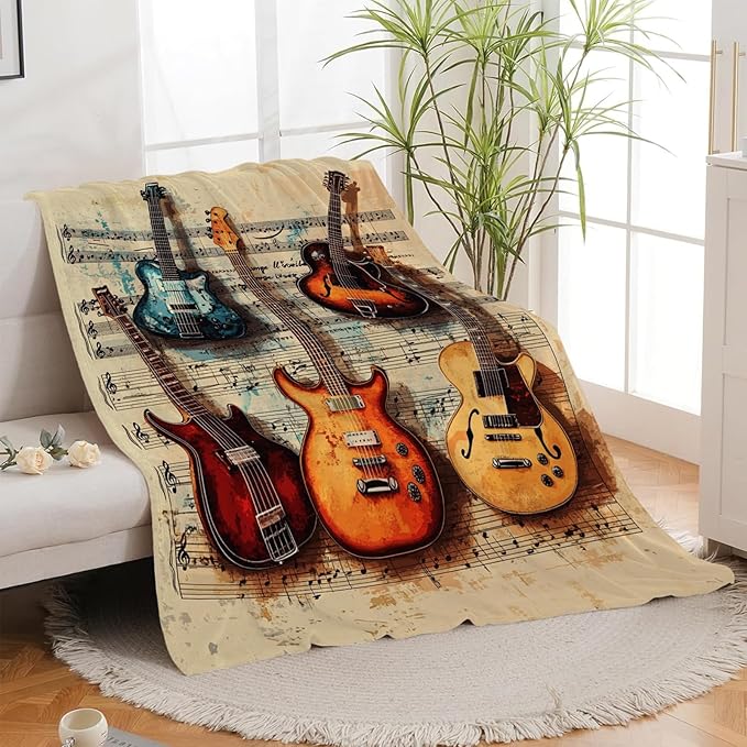 Guitar Blanket, Guitar Throw Blanket, Music Gifts Blankets Stuff Fleece Flannel Plush for Girls Women Men Boys Lovers Adults Soft Bedding Gift for Sofa Bed Office Home Decor 50"x40"