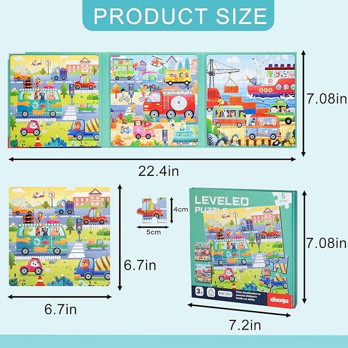 ASTARON Magnetic Puzzles for Toddlers, 25-30-42 Pieces Traffic Learning Magnet Puzzles for Road Trip, Educational Travel Toys Car Plane Activities for Kids, Kids Birthday Gifts