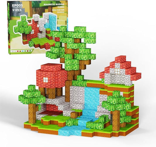 Magnetic Blocks, Magnet Blocks Sets,Education and Learning Toys for Kids, Magnetic Tiles Building Blocks for Children, Magnet Cubes for Boys & Girls, 91PCS