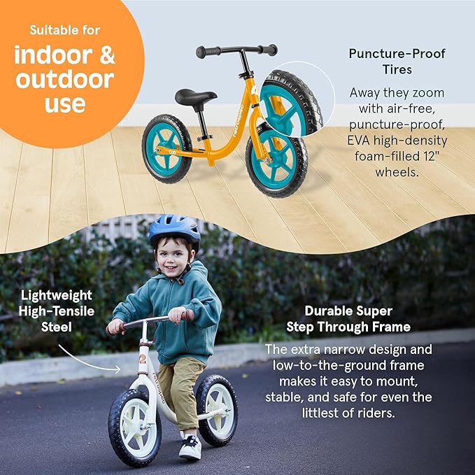 Retrospec Cub Toddler Balance Bike for Ages 18 Months - 3 Years - 12in No-Pedal Beginner Bicycle with Adjustable Seat, Puncture-Proof Tires & Safe Low Frame Design