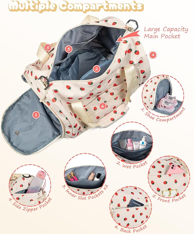 Cute Preppy Gifts for Girl, Girls Gym Bag, Kids Personalized Weekend Duffel Bags with Shoe Compartment, Initial Travel Tote with Makeup Bag, Birthday Gift for Grandkids (Letter D)