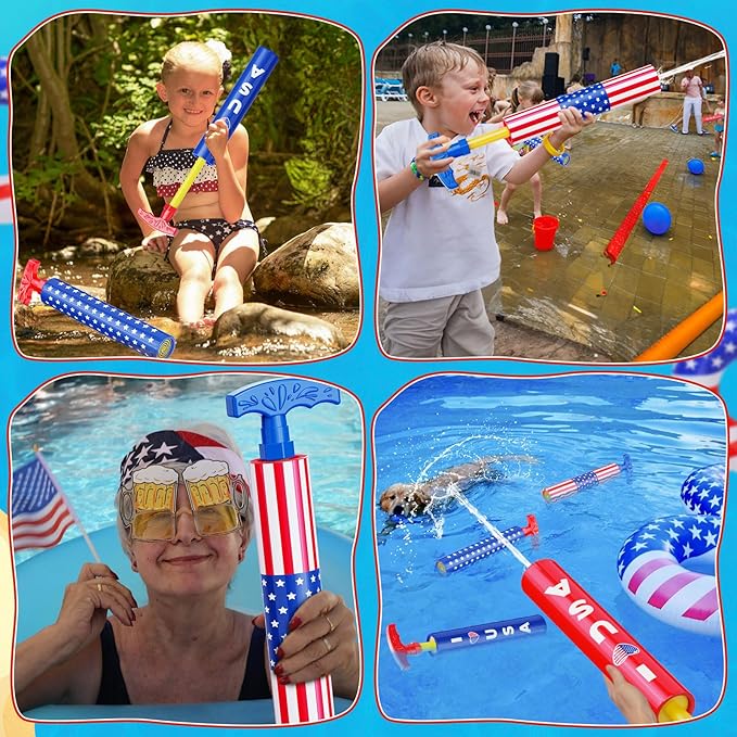 LQYoyz 4th of July Water Gun Independence Day 6 Pack Super Water Soaker Blaster Squirt Guns 40 Ft Water Shooter Swimming Pool Beach Summer Party Water Game Fighting Toys for Kids