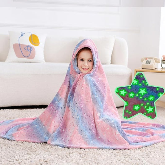 Softan Kids Stars Throw Blanket Glow in The Dark, Kids Blanket Gifts for Girls & Boys, Soft Cozy Flannel Luminous Stars Blanket for Sofa Couch Bed, Christmas Birthday Gift Toddler, 50x60IN