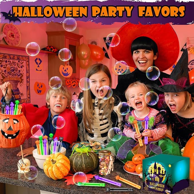 Bulk Halloween Giveaways Handouts Prizes for Kids 100 PCS, Mini Bubble Wands for Toddlers, Bulk Small Halloween Toys Gifts Party Favors Goody Bag Stuffers Fillers Items for Pinata Birthday Classroom