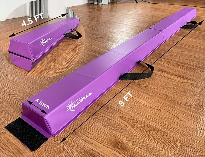 Balance Beam - Folding Floor Gymnastics Equipment for Kids, Non Slip Base - 6 FT to 10 FT for Home Gym Use