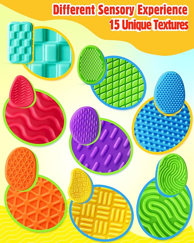 Sensory Fidget Toys for Kids Adults: 16 Pack Textured Silicone Worry Stones for Anxiety Relief, Sensory Stress Toy for Autism Kids Calming, Quiet Small Fidgets for Classroom Stocking Stuffers